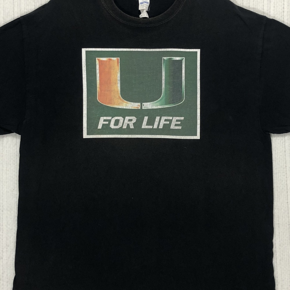 Gildan University of Miami U For Life Graphic T-Shirt Black Mens XL Hurricanes